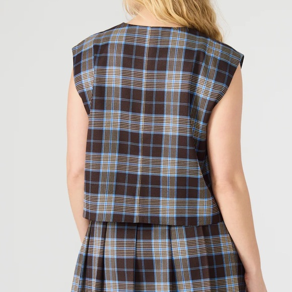 NWT (Size M) Steve Madden ALESSA TOP BROWN PLAID - Picture 3 of 9